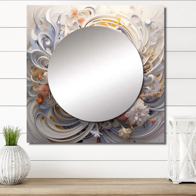 Miroir carré pour décoration murale Cosmic Fractal Flowers in Light Blue II