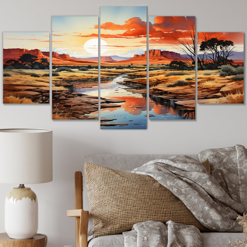 Native Art Ancestral Landscape I - décoration murale Native American Art - 5 panneaux