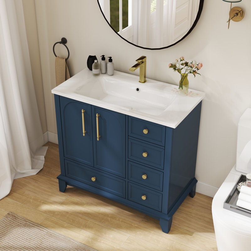 Meuble-lavabo 36 po, meuble de rangement Farmhouse, Bleu