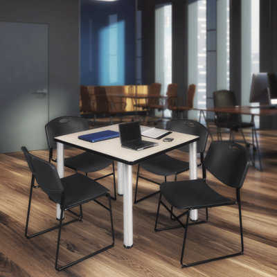 Kee Square Breakroom Table Top, 4 Zeng Stack Chairs