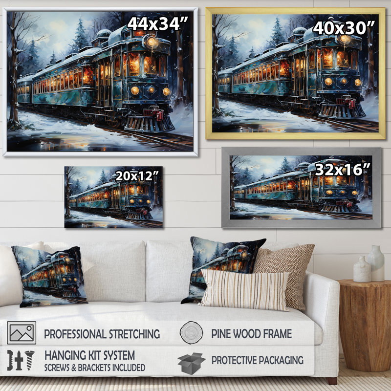 «Christmas Train Journey III - Transport train», reproduction sur toile, Cadre d'angle fermé noir