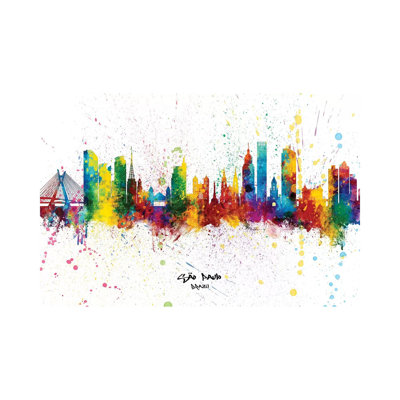 Sao Paulo Brazil Skyline Splash by Michael Tompsett - Wrapped Canvas Print