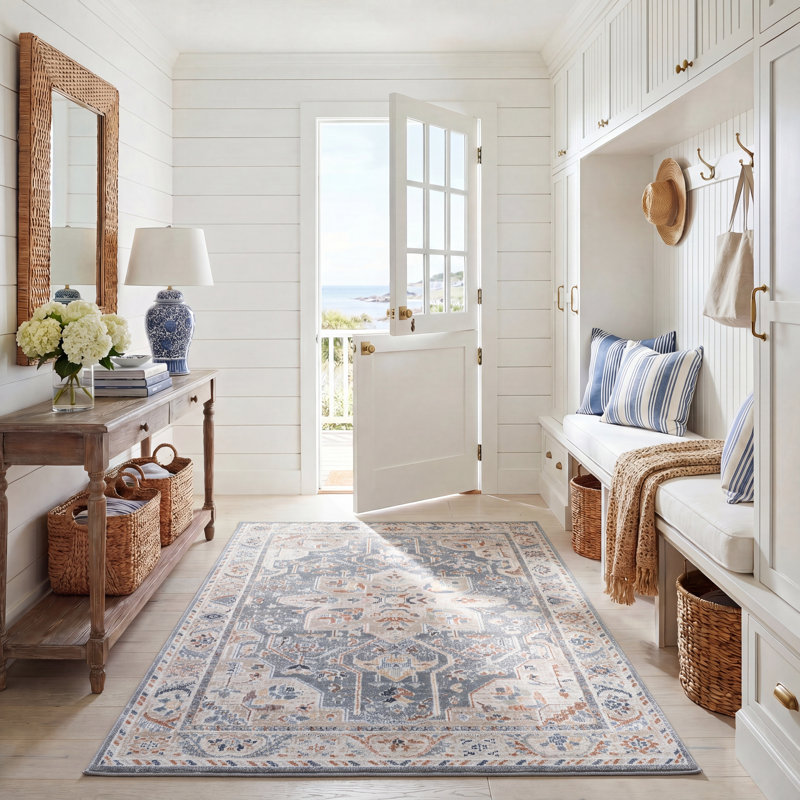 Tapis beige / bleu Bonnert Blair, Rectangle 5 pi 3 po x 7 pi 6 po