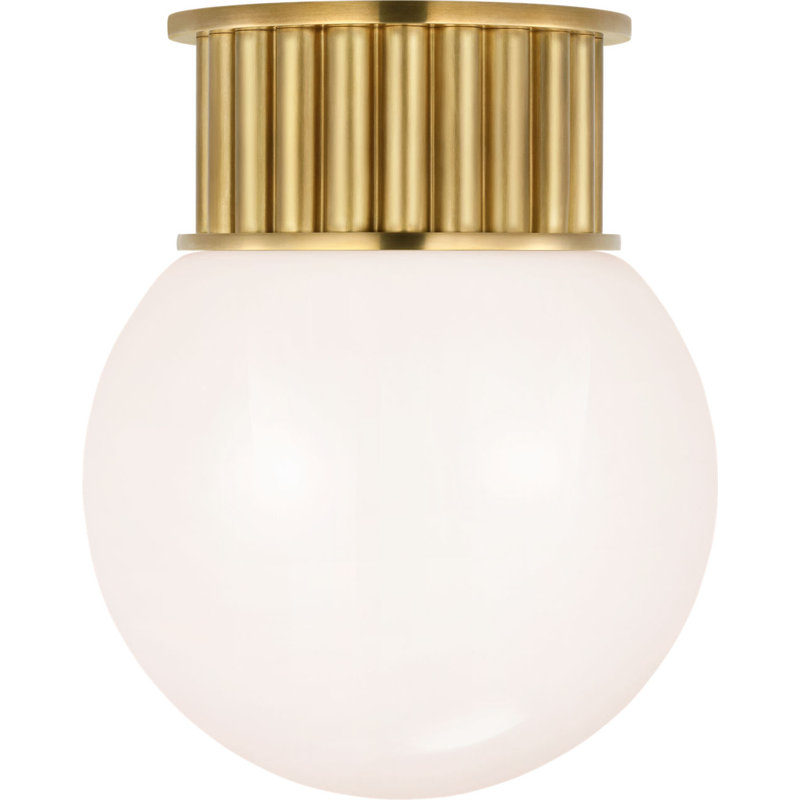 Nolan Flush Mount with White Glass Dome, Antique-Burnished Brass, 11" H x 9" W x 9" D