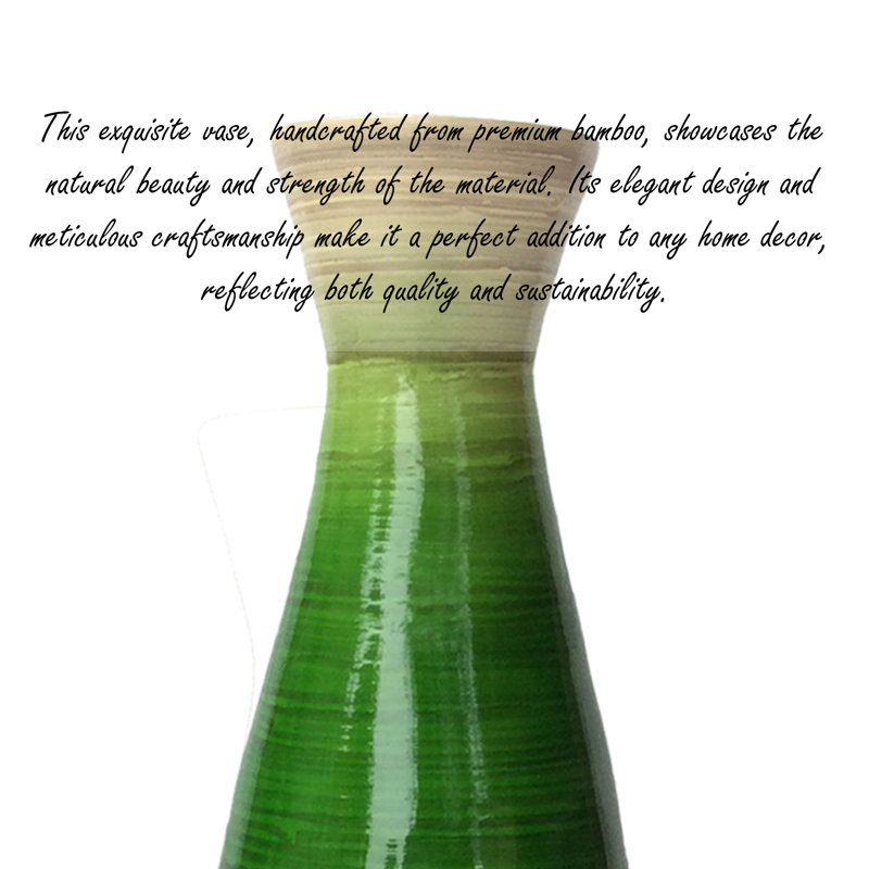Glossy Green Bamboo Floor Vase with Natural Tone Accent