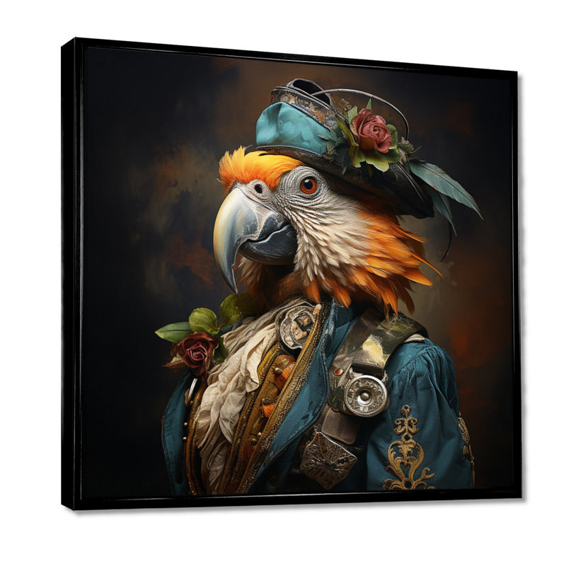 Décoration murale Pirates Parrot plume buccaneer I - Pirate, Cadre flottant noir, H 16 po x l 16 po x P 1 po