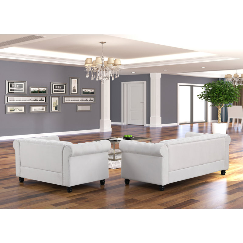 Ensemble de salon 2 pièces Bosworth Cheadle, Demi-velours blanc