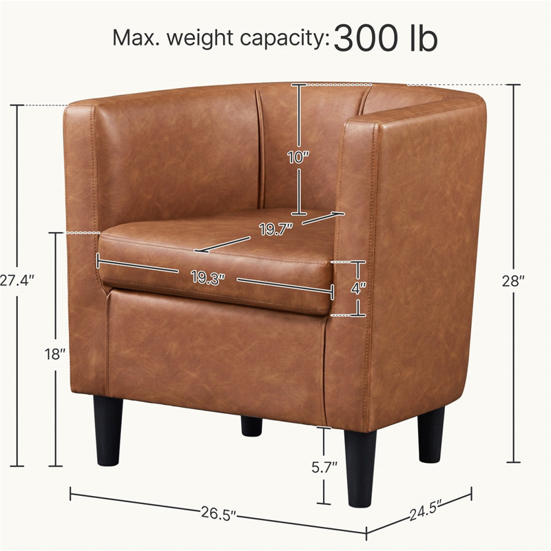 Fauteuil demi-tonneau Birkan, Similicuir brun