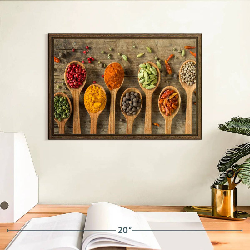 Variété d'épices, 13 po x 9 po, Cadre flottant noyer