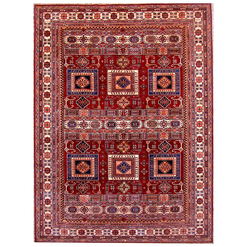 Tapis oriental rouge / ivoire en laine noué à la main