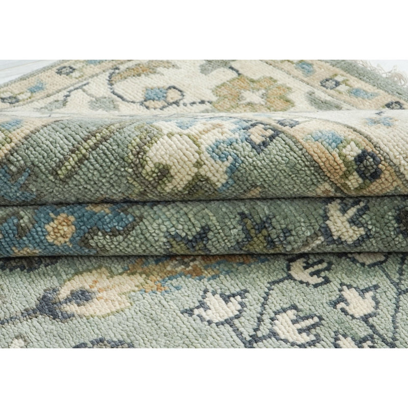 Tapis transitionnel Oushak beige en laine noué à la main 10 x 14 po, Rectangle 10 pi x 14 pi, Beige