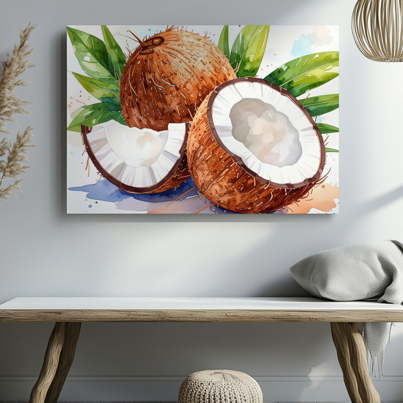 Toile, art tropical, noix de coco, H 9 po x l 12 po