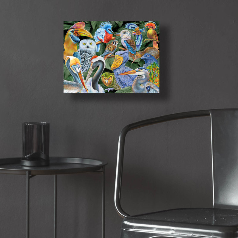 Art mural en verre épique «Birds Of The World» par Tim Jeffs, 16 po x 12 po