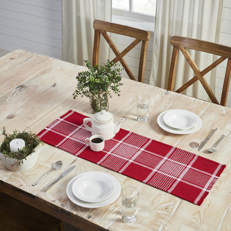 Wilf Rectangle Plaid Cotton Table Runner, 36" x 12"