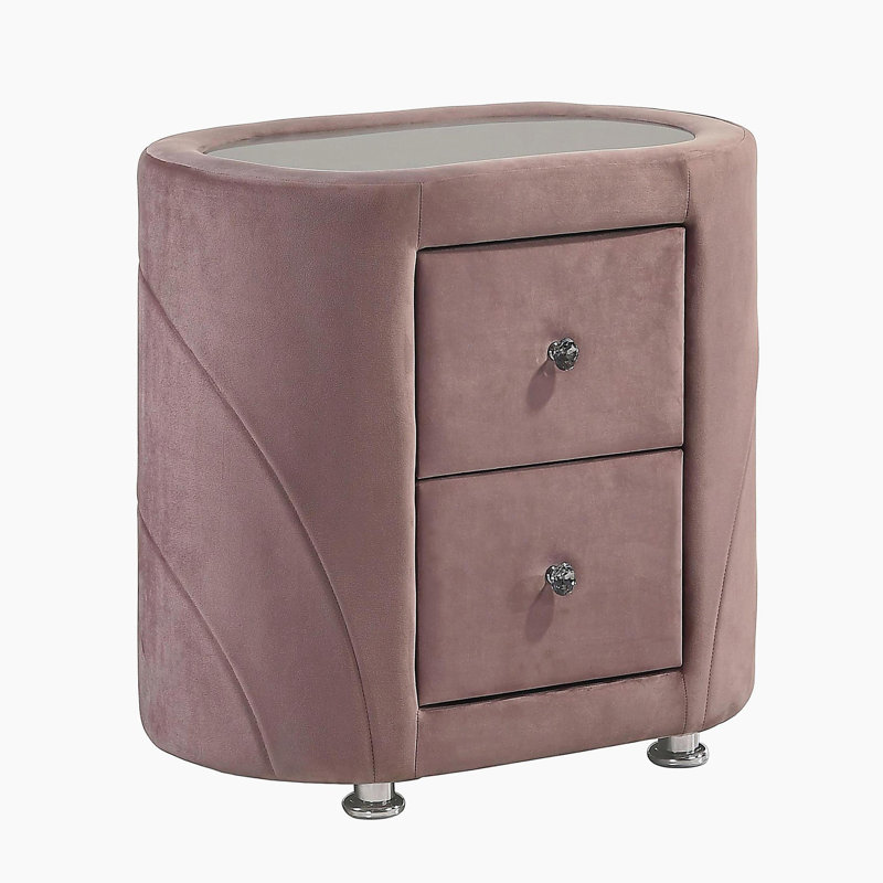 Armoire longue 2 tiroirs en tissu rose