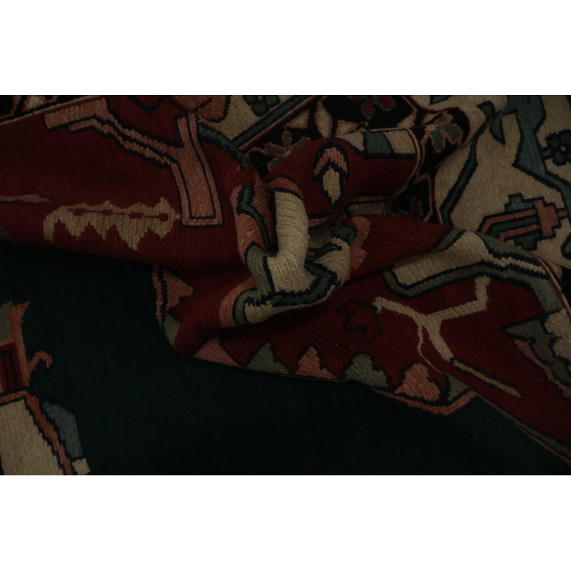 Élégance chinoise: tapis médaillon vert foncé et rouge 9 x 11