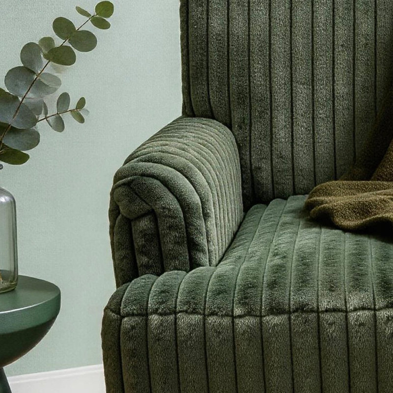 Modern Corduroy Upholstered Arm Accent Chair With Solid Wood Legs, Army Green
