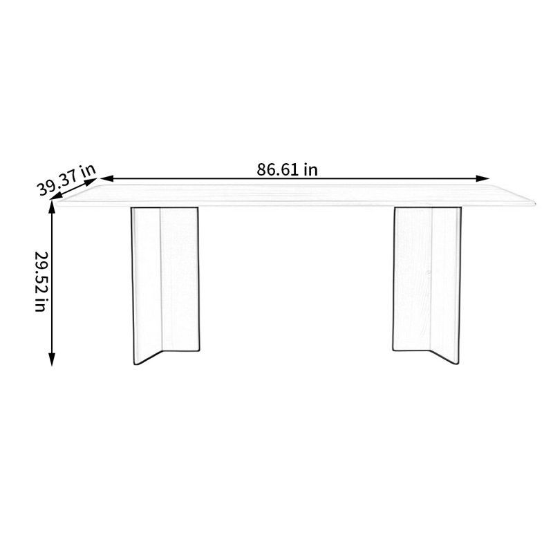 Table de salle à manger Retro, H 29,52 po x L 86,61 po x l 39,37 po, Noir, noir, noir, noir