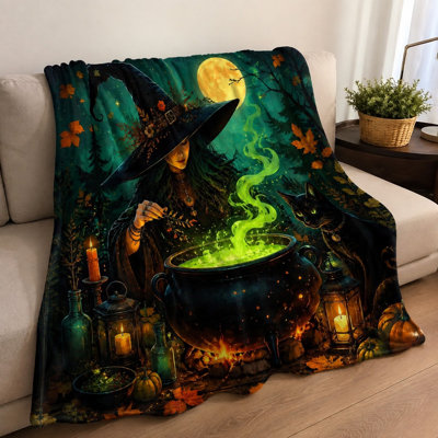 Couverture « Potion de sorcière mystique », jeté de lit à motif de forêt enchanteresse, linge de lit douillet en peluche toutes saisons pour canapé, salon, chambre à coucher, décoration intérieure