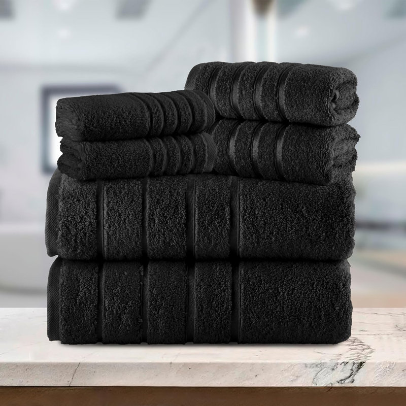 Elegant Comfort 4 Lines Viscose Stripe 6-Piece Premium Towel Set - 100% Turkish Cotton High Absorbent Luxury Bathroom Towels – Includes 2 Washcloths, 2 Hand Towels And 2 Bath Towels Set