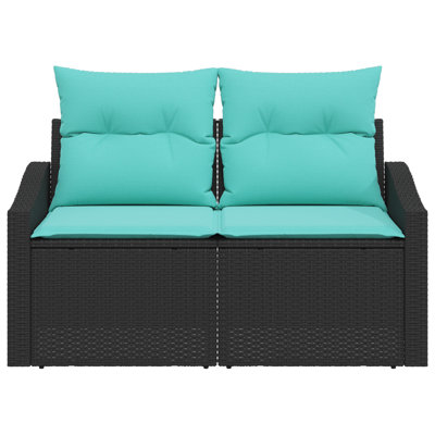  2-Seater Garden Sofa With Cushions Grey Poly Rattan