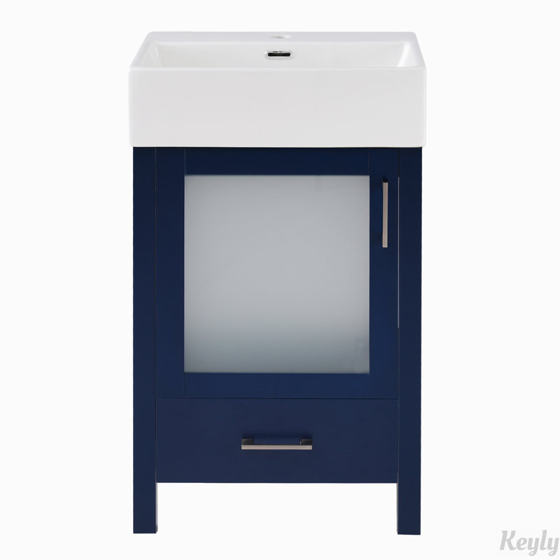 Meuble-lavabo de 20 pouces avec lavabo en céramique et beaucoup de rangement, Bleu