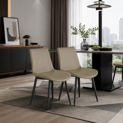 Ensemble de 2 chaises de salle à manger modernes en cuir PU, chaises de cuisine rembourrées avec pieds en métal, imperméables et résistantes aux taches pour la salle à manger