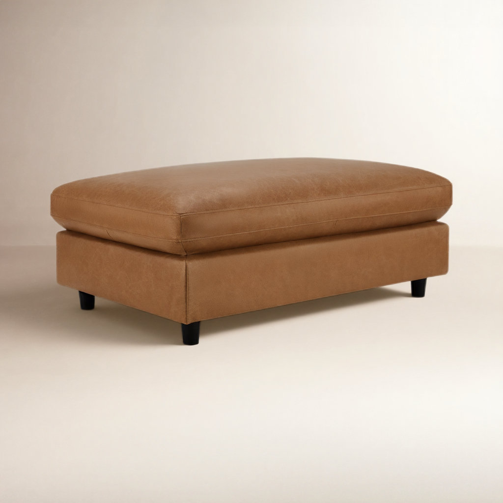 Fleetwood 45" Genuine Leather Ottoman, Marseille Brown Genuine Leather