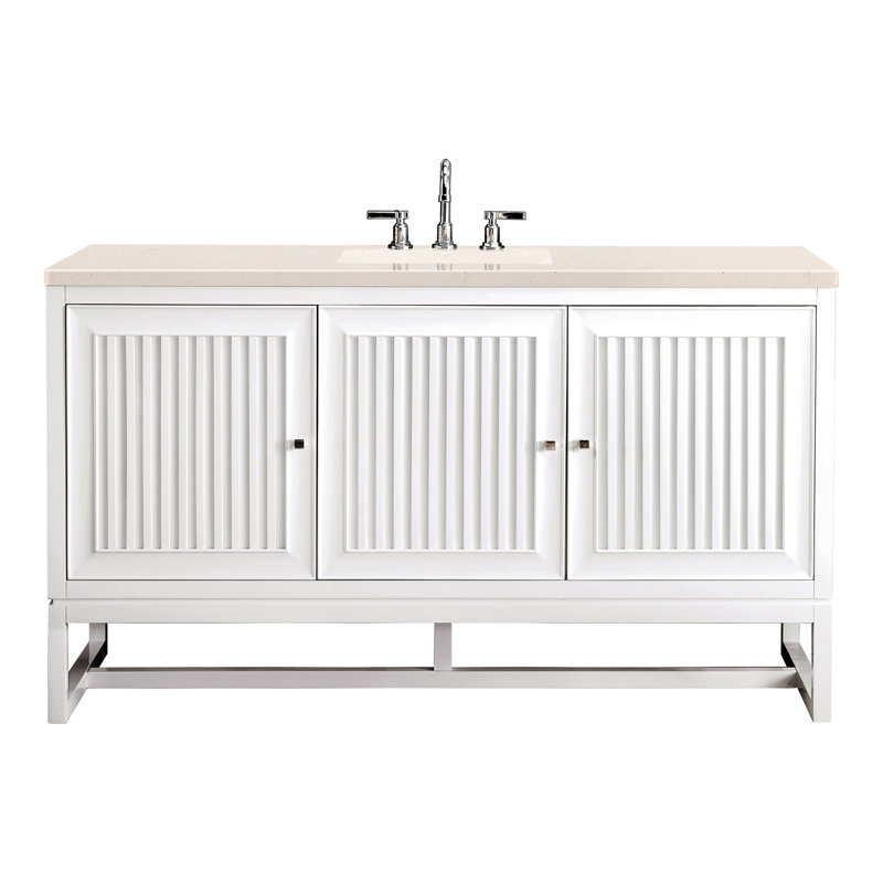 Athens 60'' W Single Vanity, Carrara White, Glossy White, 8" Widespread