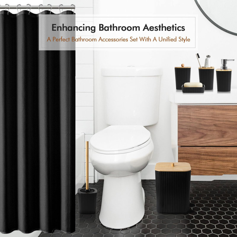 Ensemble de salle de bain noir, ensembles de rideau de douche avec crochets 21 pièces, ensemble de salle de bain avec poubelle, ensemble d'accessoires de salle de bain complet avec ensemble de rideau de douche, ensemble de distributeur de savon de salle 