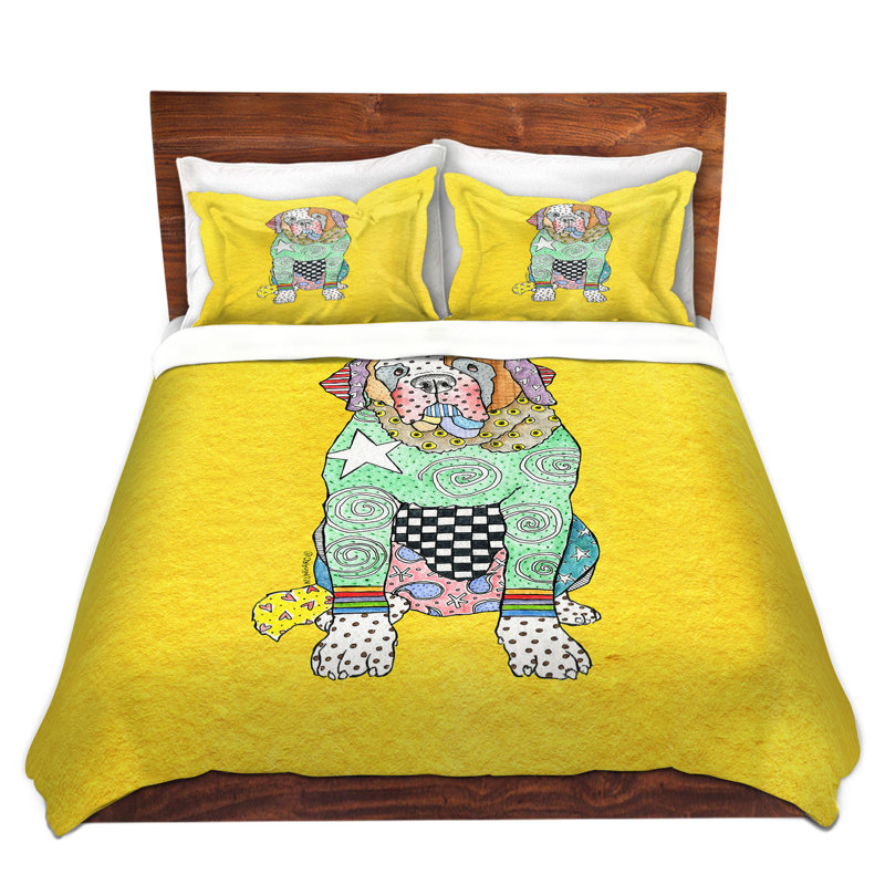  Ensemble de housse de couette Marley Ungaro Saint Bernard, 1 housse de couette grand + 2 taies standards, Vert / Noir / Aqua