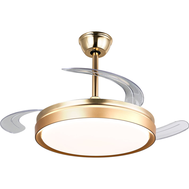 Aadvik 42" Gold Modern Ceiling Fan with Lights and Remote, Quiet and Reversible Motor, Retractable Fandelier, Gold