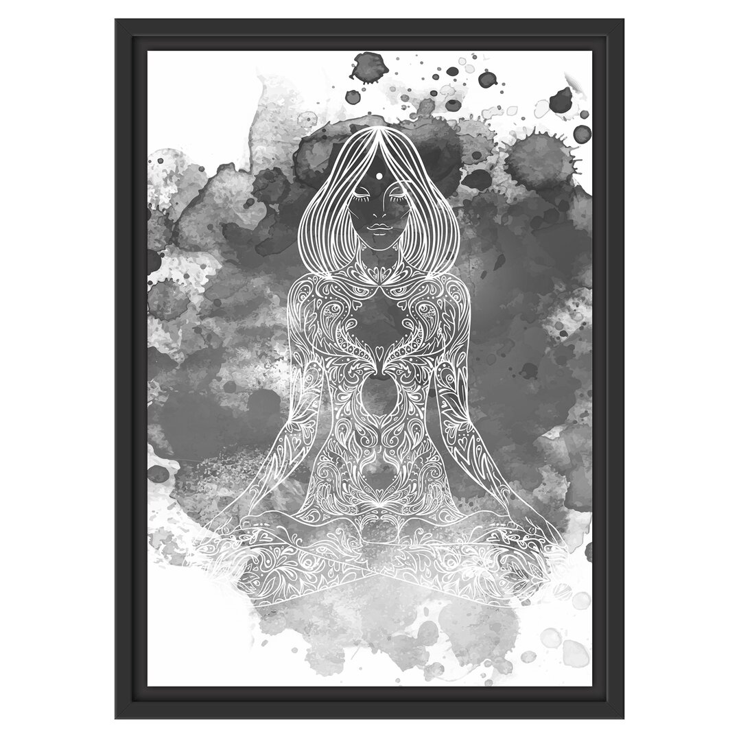 Gerahmtes Wandbild Lotoshaltung Yoga Kunst B&W