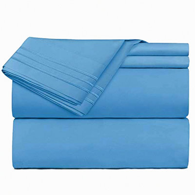 Luxury RV Queen Bed Sheet Set - 4 Piece Double Brushed Blue Heaven Sheets with Extra Soft Pillowcases for Hotel Comfort - RV Size Sheets for Queen Bed