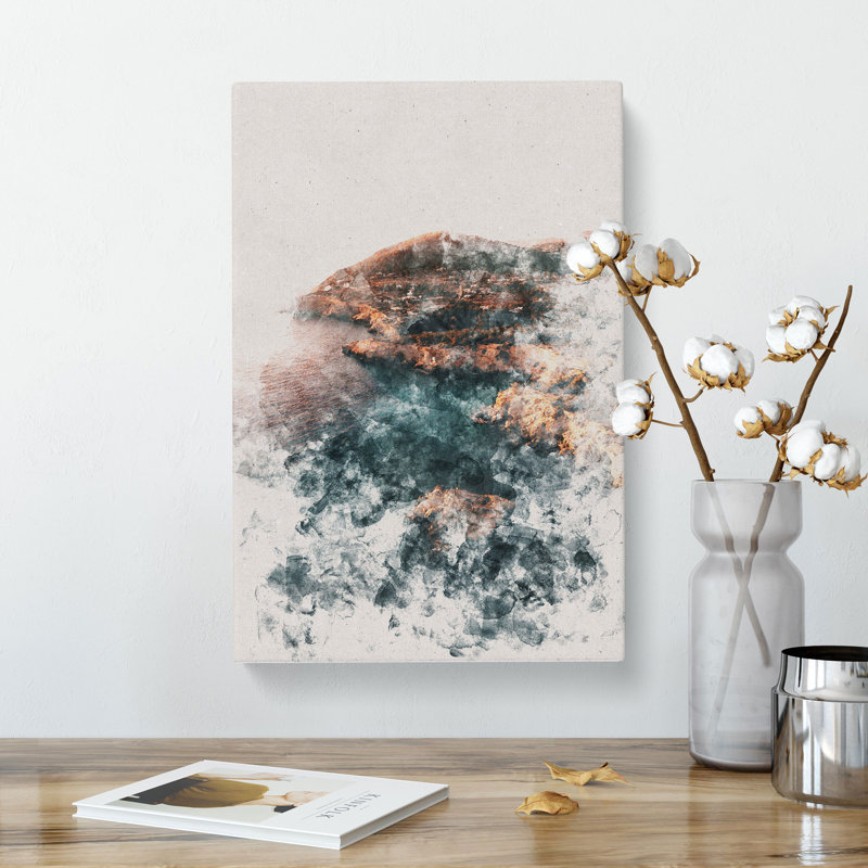Coastline Of Ibiza In Spain Watercolour - Wrapped Canvas, 50cm H x 35cm W x 3cm D