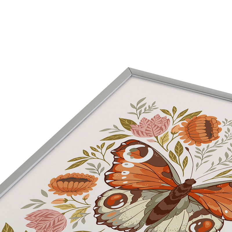 «Morris Inspired Butterfly», peinture sur verre encadrée, Argent, H 20 po x l 20 po x P 1 po