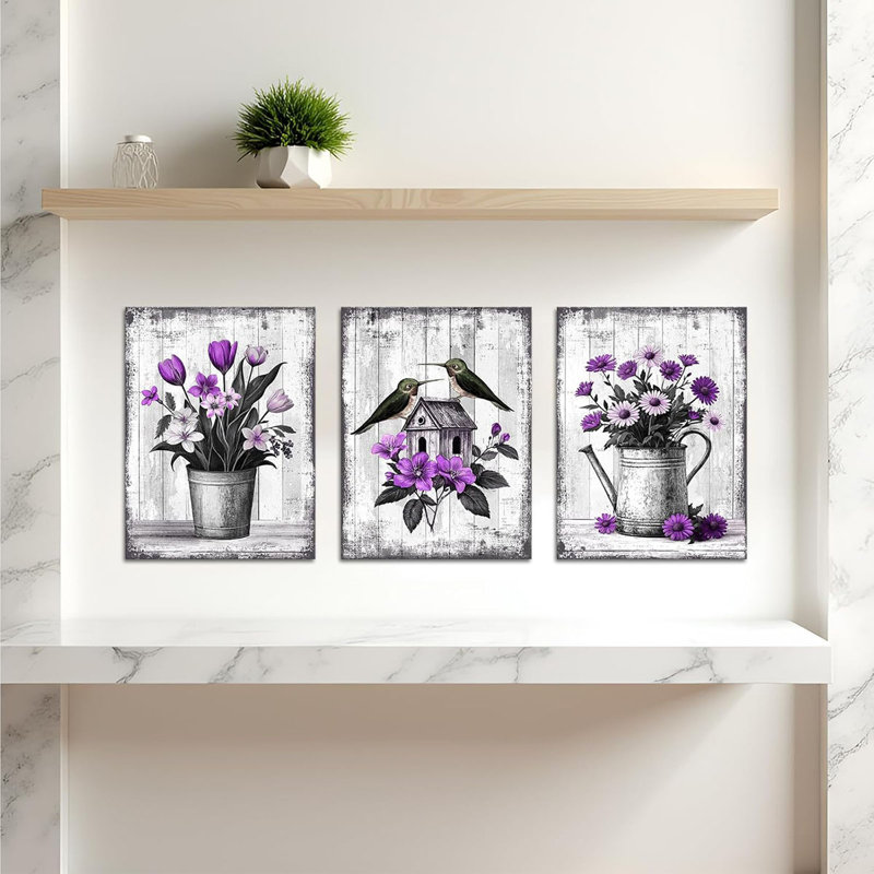 3 Piece Wrapped Canvas Print, Purple