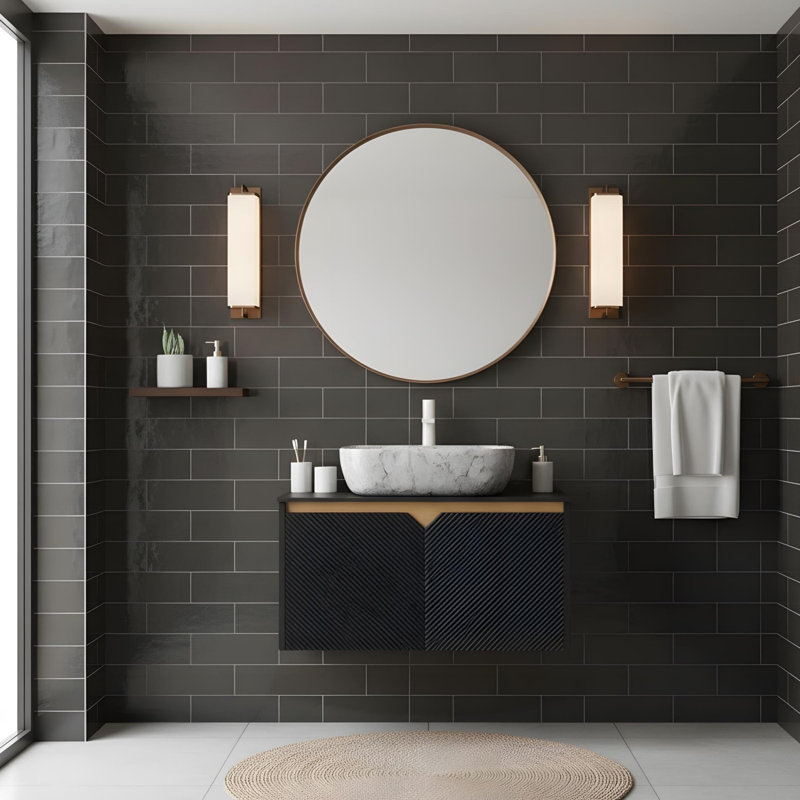 Meuble-lavabo mural 30 po avec vasque rectangulaire en céramique, 30"