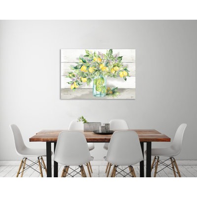 " Lemon Branches In Mason Jar On Shiplap "