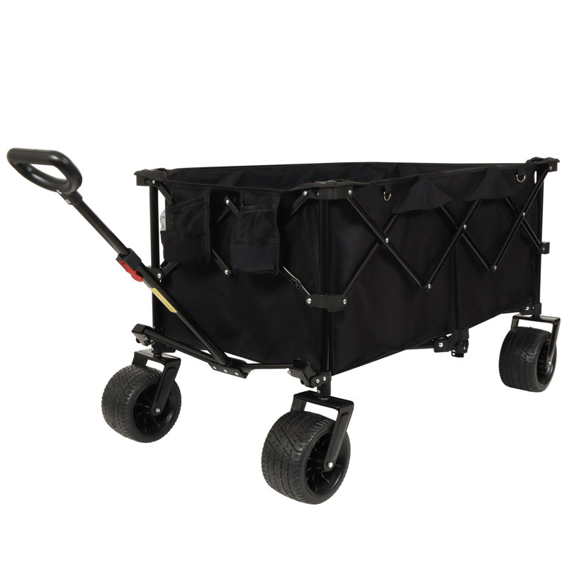 Chariot utilitaire pliable robuste d'une capacité de 360 lb - Roues tout-terrain silencieuses, poignée réglable et porte-gobelets pour le camping, le jardinage, le pique-nique, le sport et le magasinage, noir