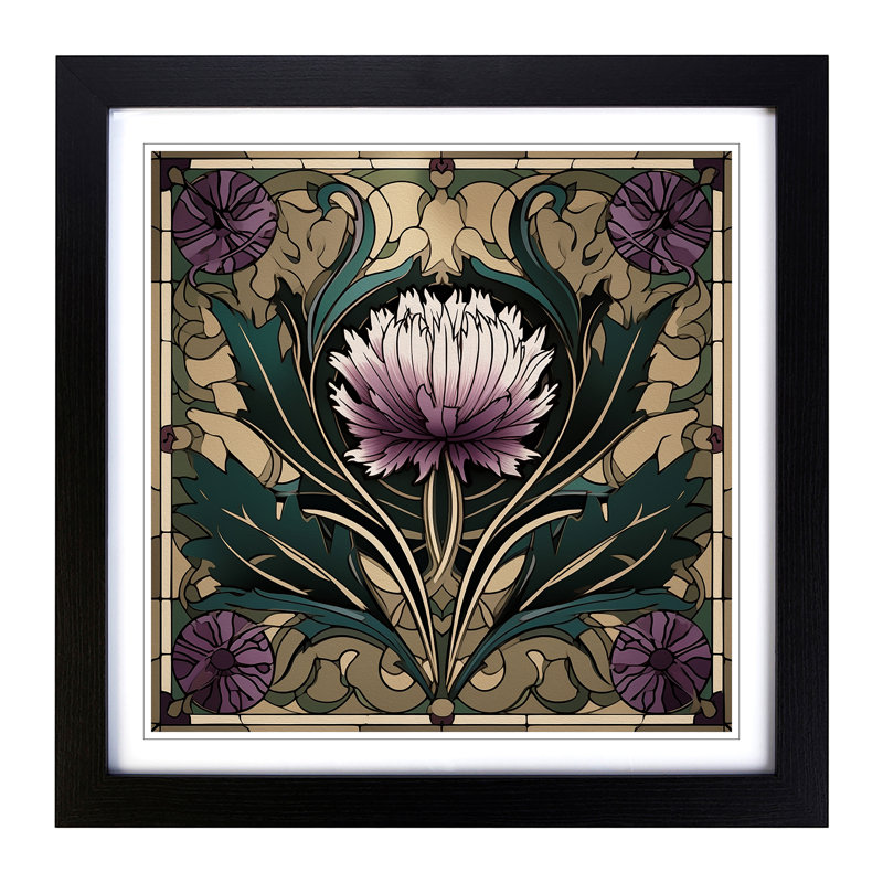 Thistle Art Deco No.1 - Framed Print, Black