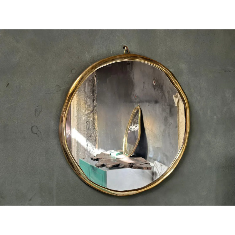 Miroir rond rond en laiton massif, miroir de salle de bain en laiton massif non laqué