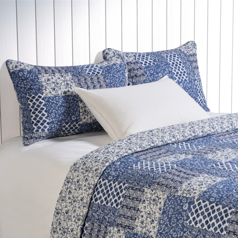 Ensemble de courtepointe de style patchwork bleu Donalda