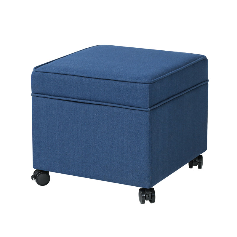 Felixstowe Storage Ottoman Script Fabric With Casters, Dark Blue