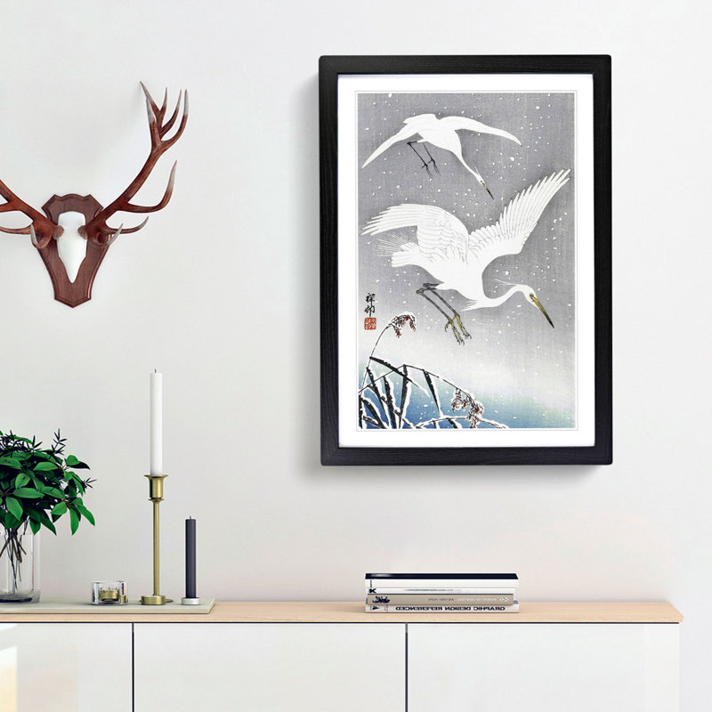 Descending Egrets by Ohara Koson - Picture Frame Painting Print, 48cm H x 36cm W x 2cm D, Black Framed
