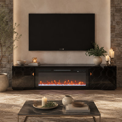 67 in. Black Media TV Stand in High Gloss Paint MDF(not include electric fireplace)