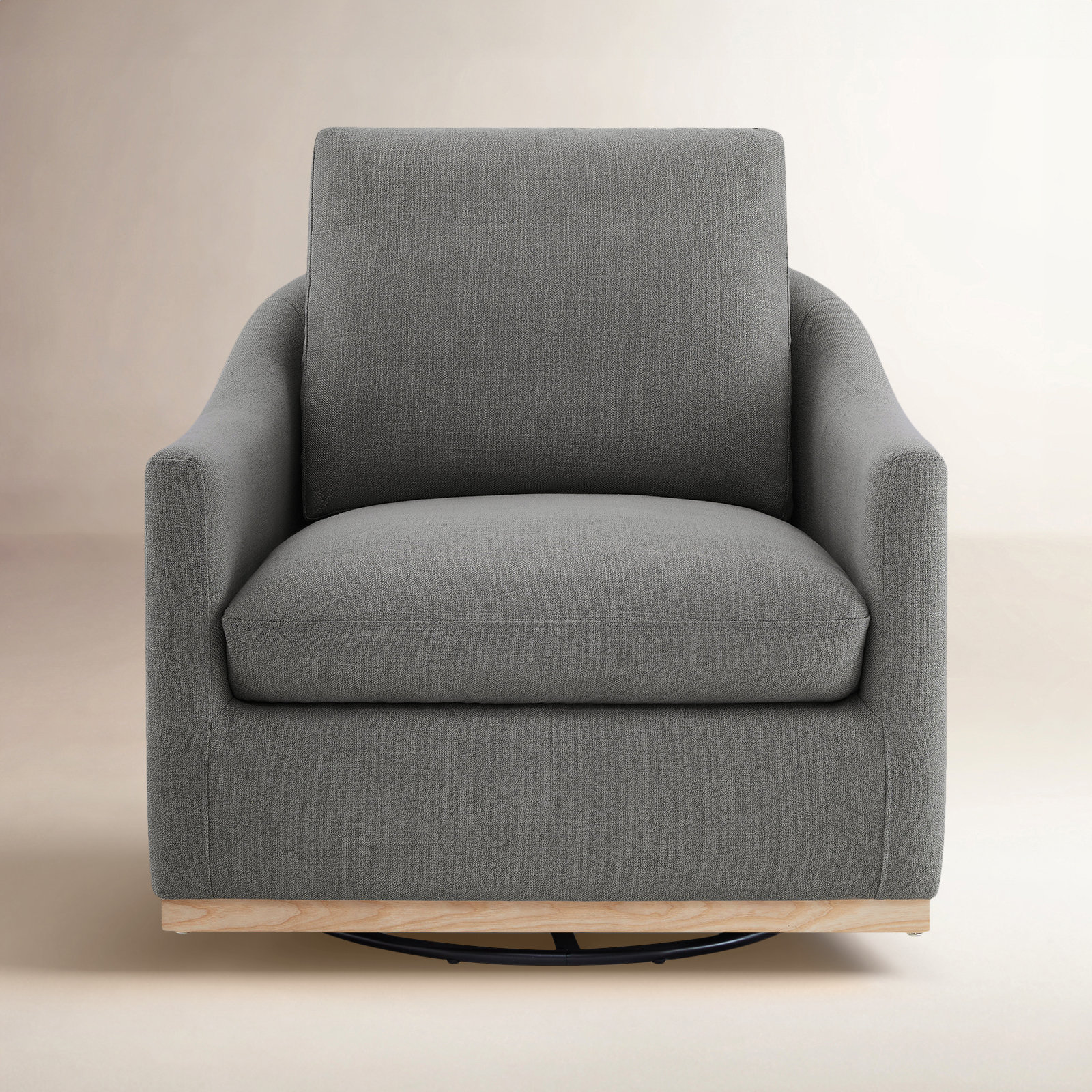 Deary Upholstered Swivel Barrel Chair, Effie Flint Performance Linen