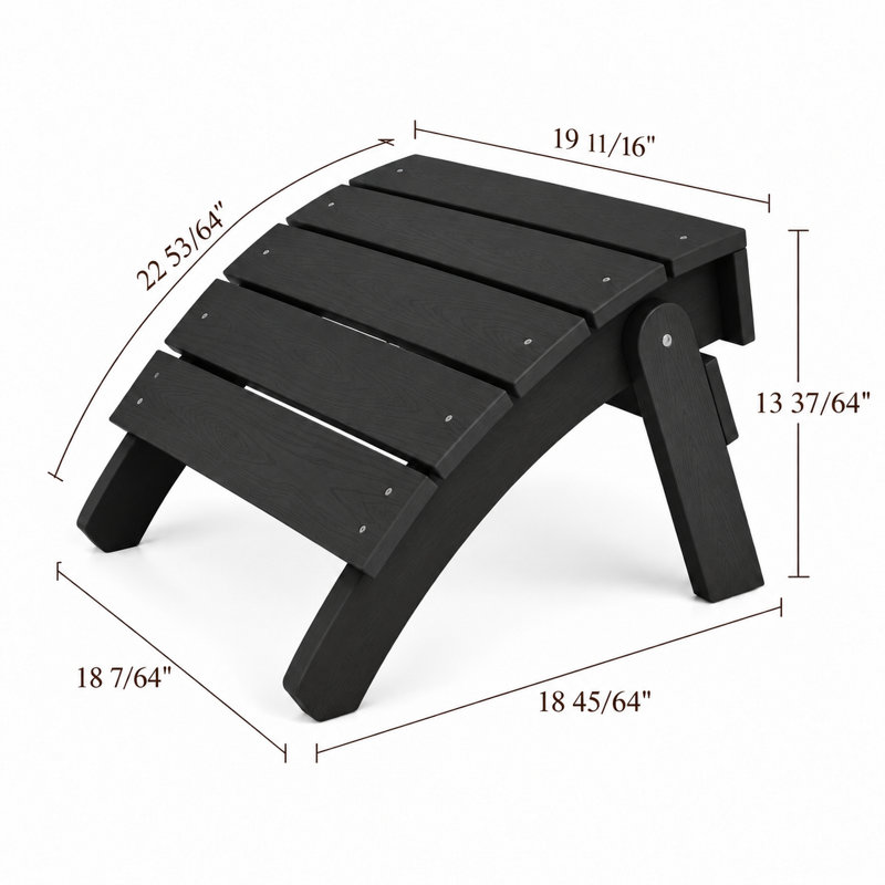 Pouf Adirondack pliable d'extérieur en HIPS, repose-pieds résistant aux intempéries pour terrasse, porche ou balcon, Noir