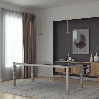 Alyisa Rectangular Glass Top with Wicker/Rattan Base Dining Table