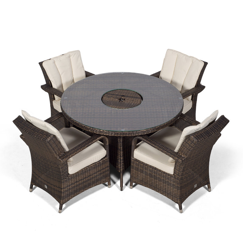 Karas 4 Seater Dining Set with Cushions and Parasol, Brown